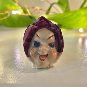 VTG Pixie Elf Ceramic Head w Purple Petal Hat *previously from a trinket dish